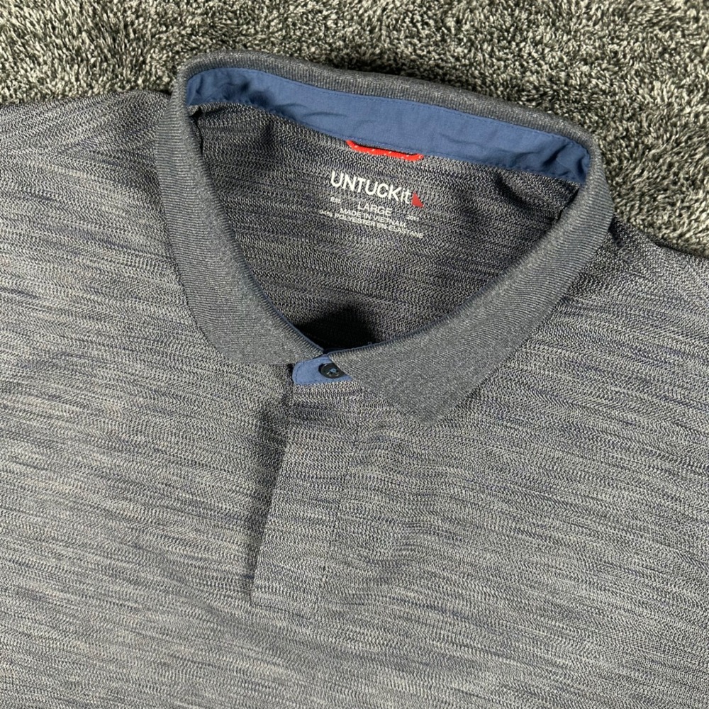 UNTUCKit Polo Shirt Mens L Hannifer Blu Blue Short Sleeve Stretch Textured